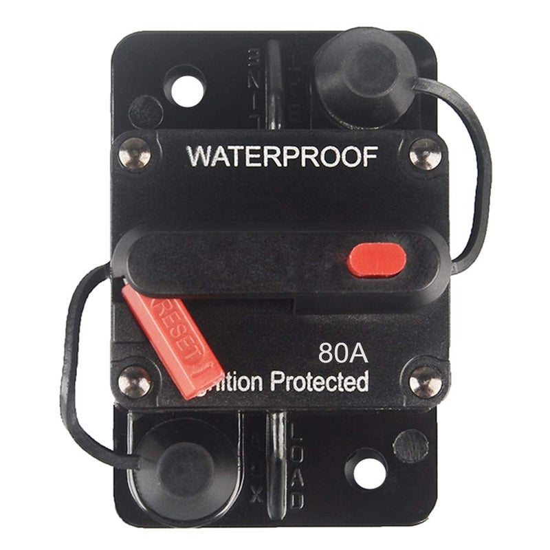 OUHL 80 Amp Circuit Breaker Manual Reset 30-250A for Car Truck Rv ATV Marine Trolling Motors Boat Vehicles,12V-48V DC Waterproof (80A) - Image 1